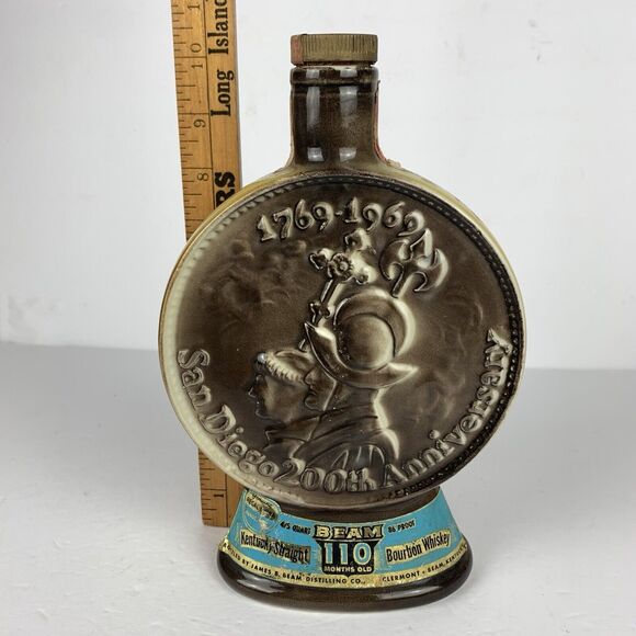 Jim Beam Bourbon 10" Whiskey Bottle San Diego 200th Anniversary 1968 Vintage - Picture 12 of 13